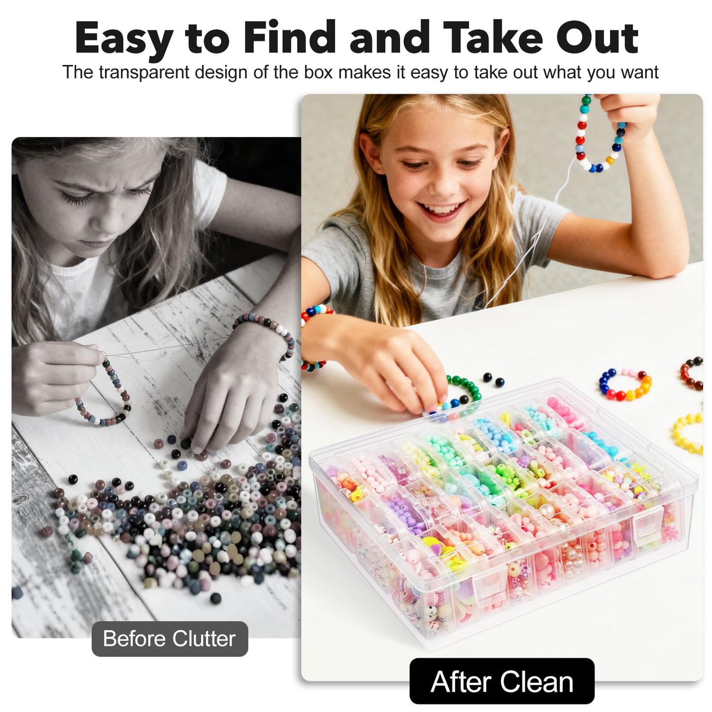 LINYAPRY Bead Organiser Box, 62Pcs Small Bead Storage Containers Plastic Cases with Hinged Lid