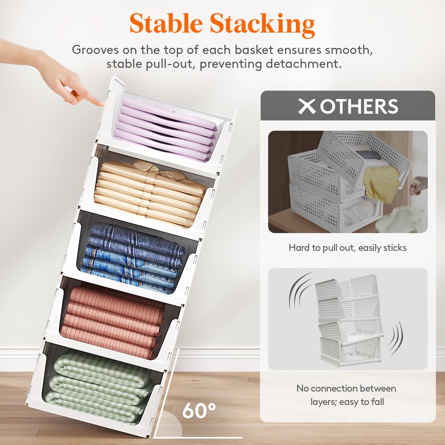 Lifewit 5 Pack Wardrobe Storage Organiser, Stackable Closet Organizer, Hat Boxes, Plastic Clothes Basket, Cupboard Shelves for RV, Bathroom, Kitchen