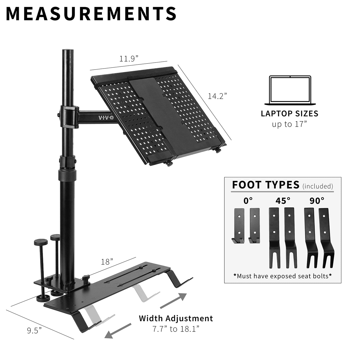 VIVO Single Laptop Car Mount, Fully Adjustable Extension, Notebook Stand for Trucks, Vans, and SUVs, Articulation and Height Adjustment, Black