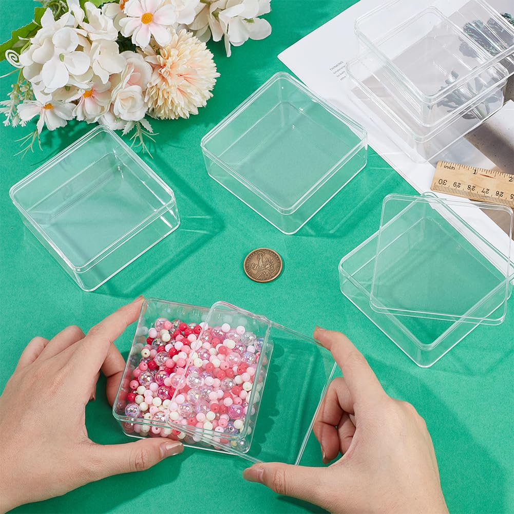 BENECREAT 12Pcs Acrylic Storage Boxes, 8.5x8.5x3.5cm/3.3x3.3x1.4inch Square Gift Box with Lids