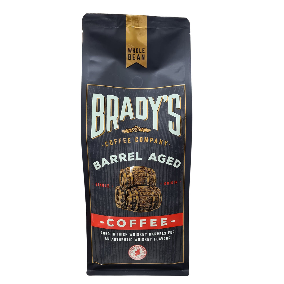 Brady's Irish Barrel Aged 1kg Whole Bean Arabica Coffee - Hand Roasted After-Dinner Vegan, Gluten-Free Speciality Coffee