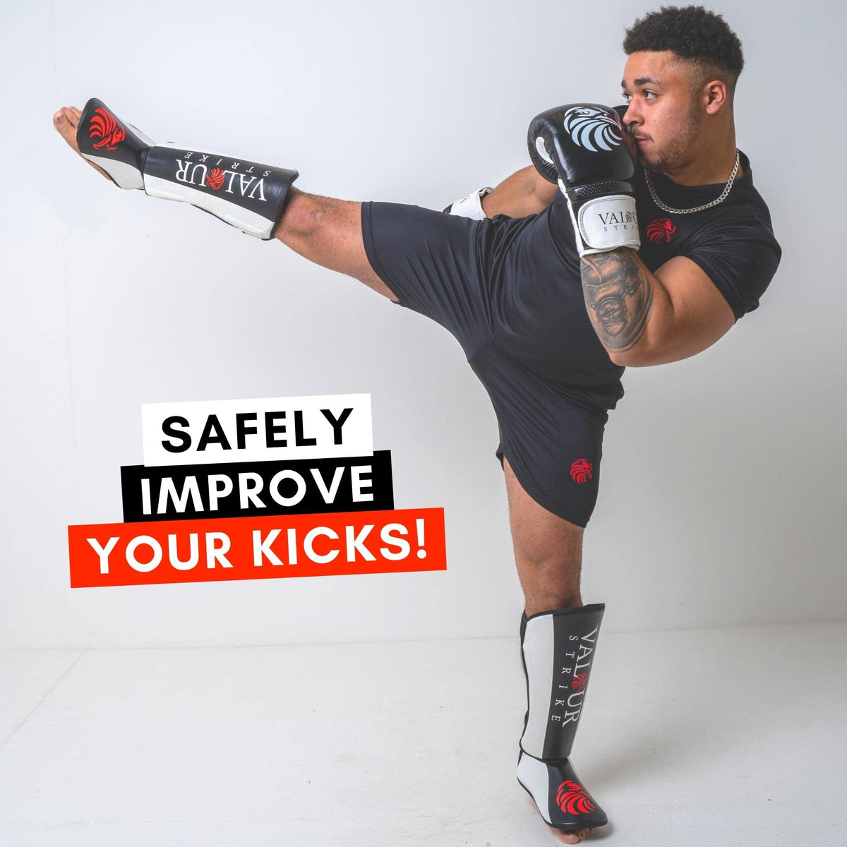 Valour Strike Shin Guards for Kickboxing Muay Thai MMA Karate Martial Arts Taekwondo or Kick Boxing | Sparring Pads to Guard Leg Foot & Instep |