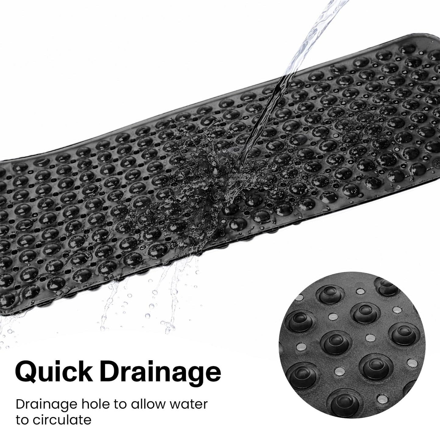 MOONLIGHT20015 Shower Bath Mat Non Slip Anti Mould & Mildew with Strong Suction Cups Grip and Drain Holes Soft Rubber Shower Mats