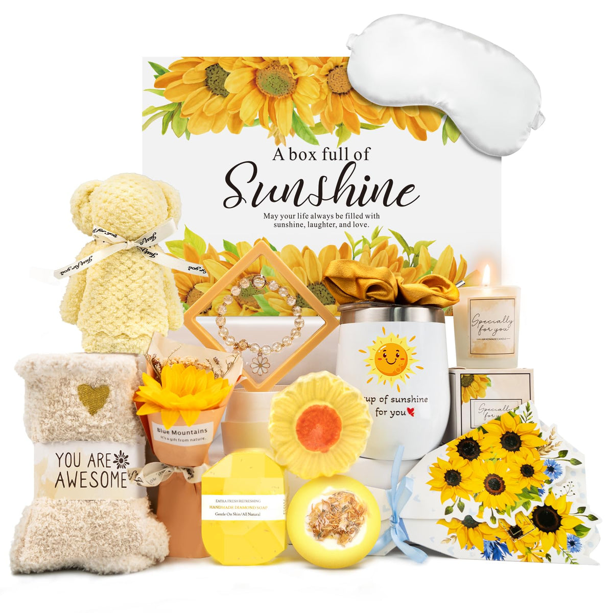 Birthday Gifts for Women, Sunflower Self Care Package, Gift Girlfriend Birthday, Get Well Gifts for Women, Sister, Mother, Best Friends, Unique