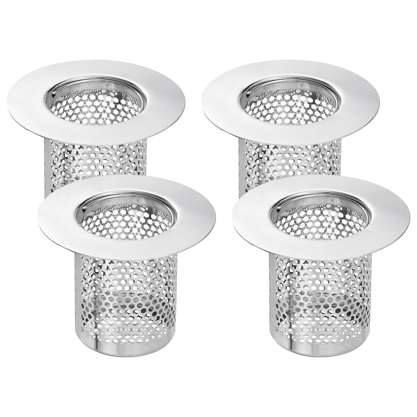 sourcing map 4 Pack Shower Drain Strainer, 2" x 2.6" 304 Stainless Steel Floor Drain Strainer Deep Sink Hair Catcher for Kitchen Bathroom Balcony