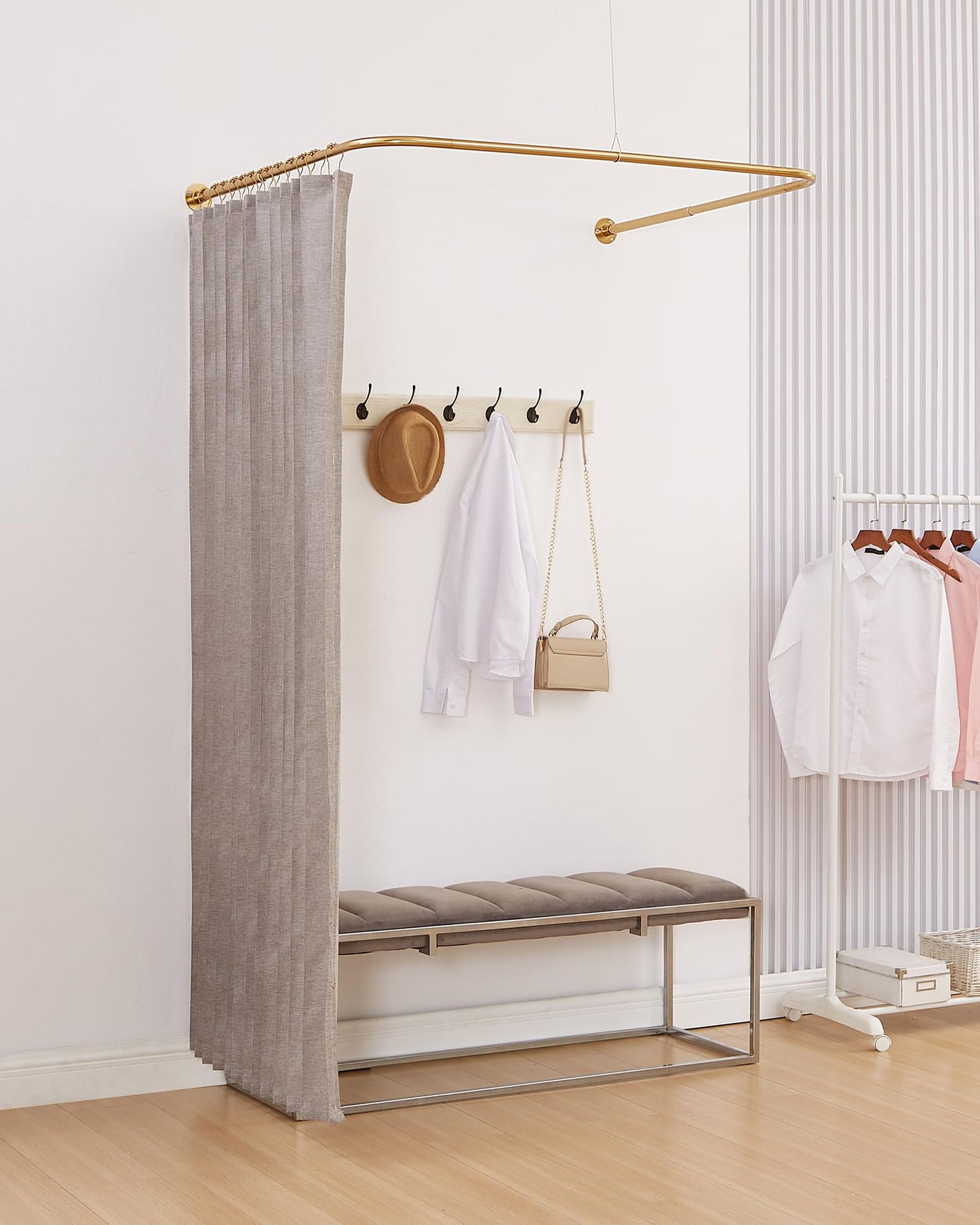 Yampos U Shaped Shower Curtain Rail, [Both Sides: 60 cm - 132 cm, Middle: 76,2 cm