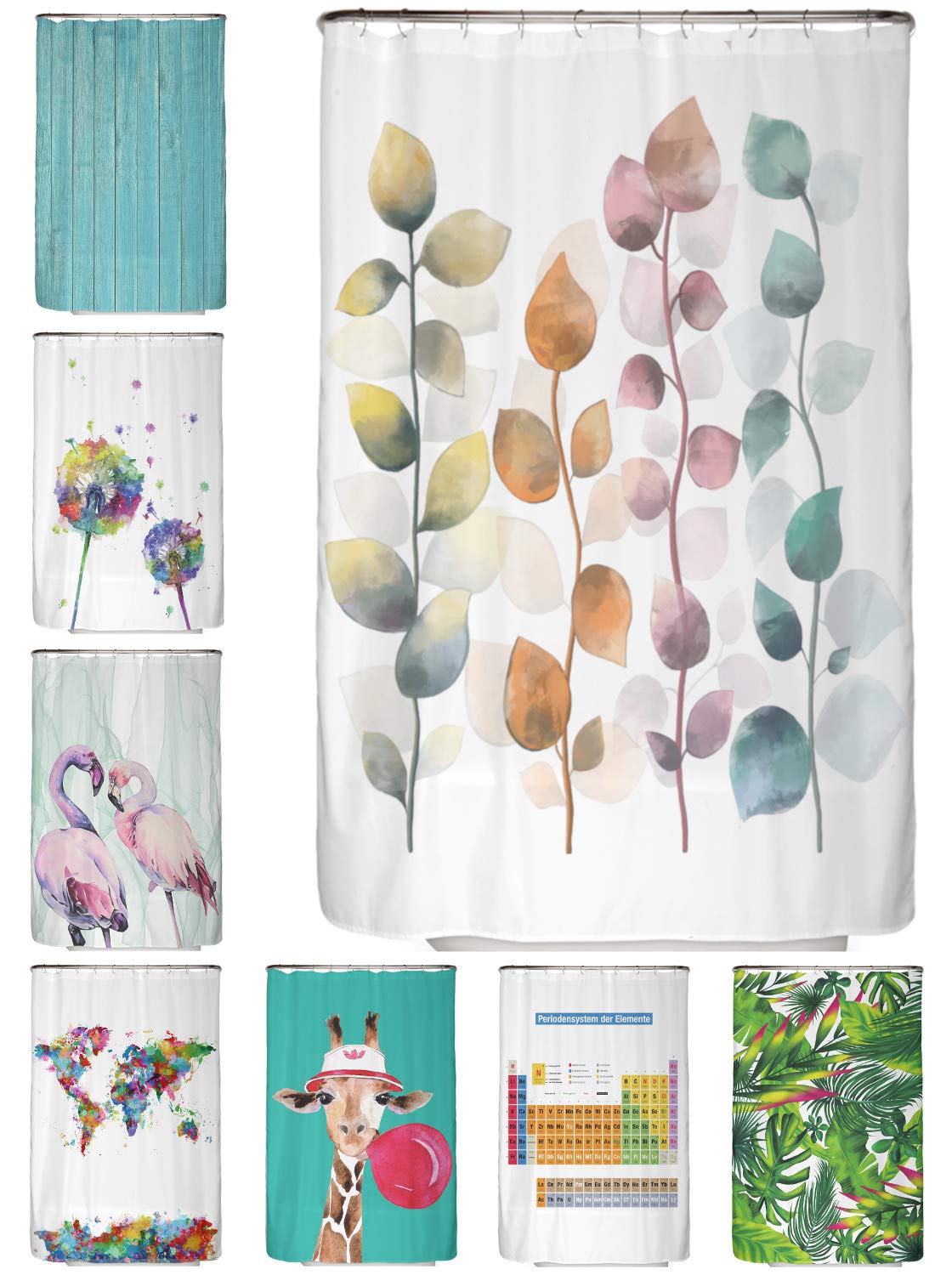 arteneur® - Palm leaves - anti-mould shower curtain 120 x 180 cm with Oeko-Tex Standard 100 - weighted hem, opaque, waterproof, washable