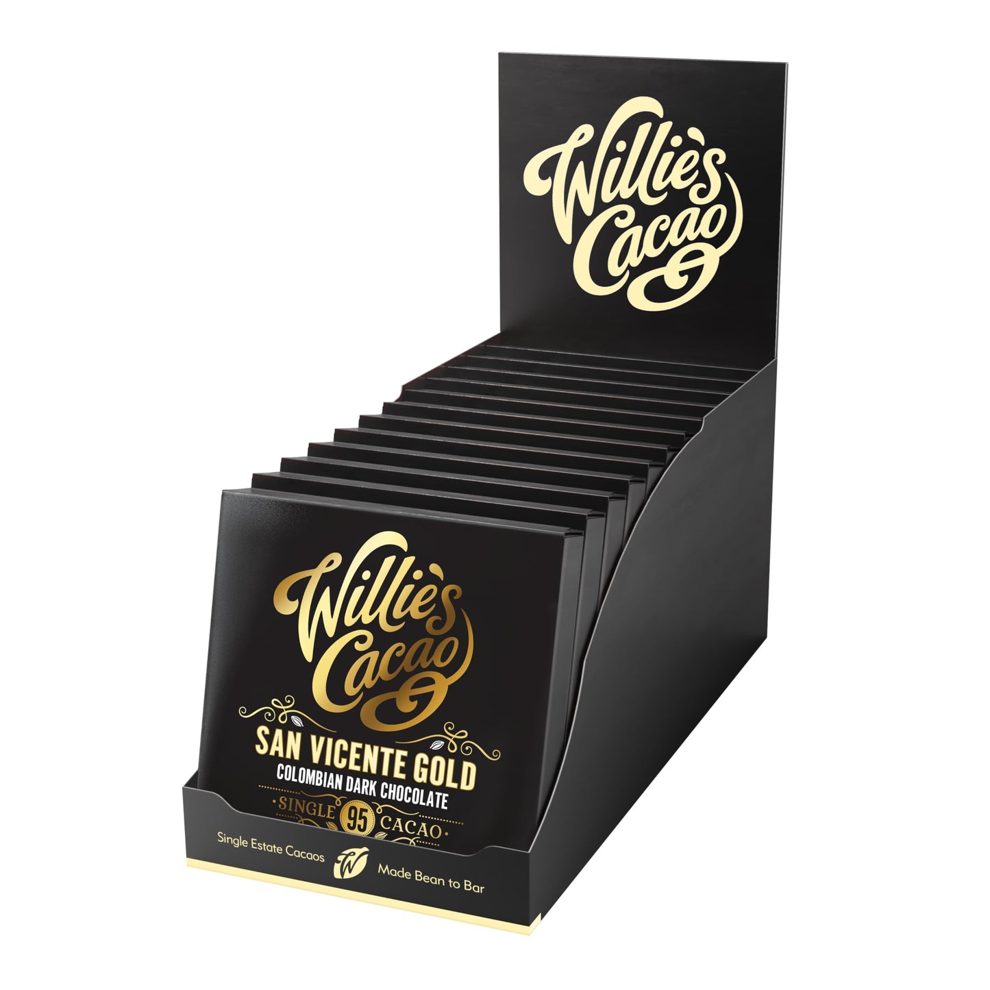 Willie's Cacao - 95% San Vicente Dark Chocolate bar - 40g x 12 - Soft fruit notes - Single estate Colombian cocoa - Vegan - Artisan made