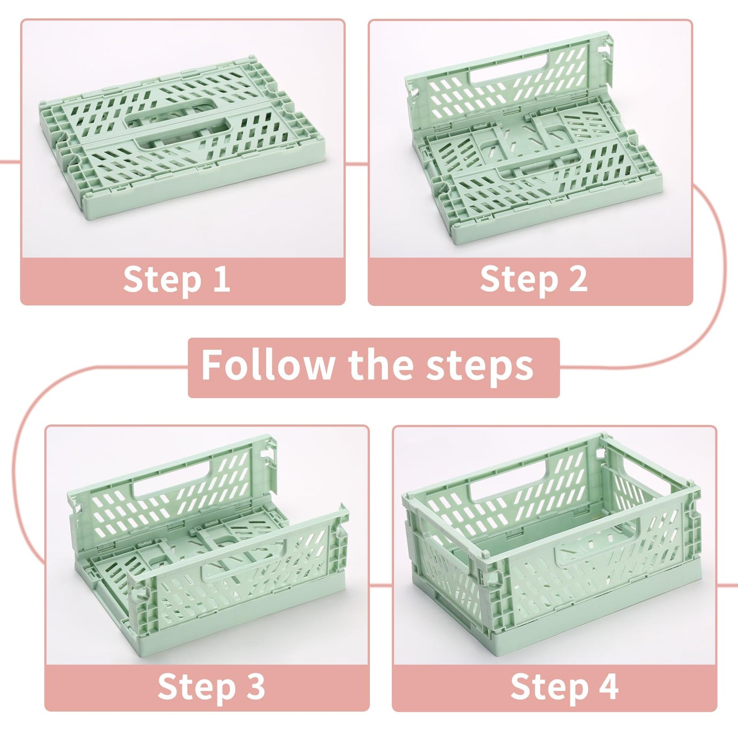 PIANKEKE 4 Pcs Collapsible Storage Boxes, Stackable Storage Baskets, Folding Crates