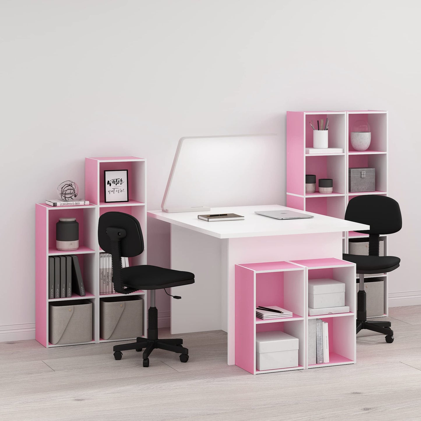 Furinno PASIR Book Shelf, 5-Tier Modern Bookshelf, Open Shelves Bookcase 9 x 12 x 52, for Living Room, Bedroom, Home Office, Pink/White
