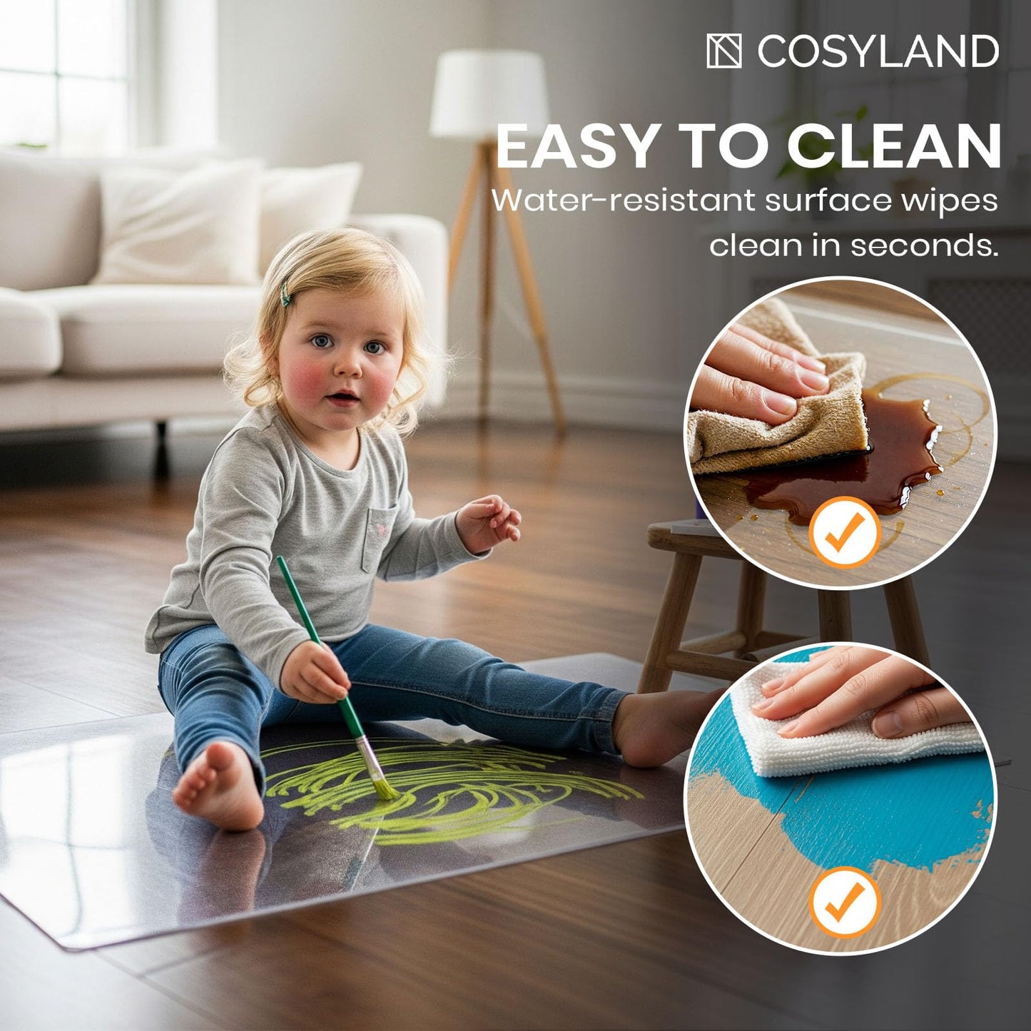 COSYLAND Anti-Slip Frosted Mat for Office Chair on Hardwood Floor - Heavy Duty Under Desk Rug for Rolling Chair - Home Office Floor Protector