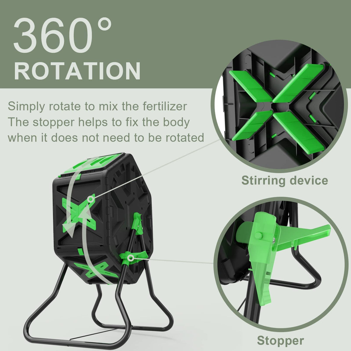 70L Tumbling Compost Bin, Single Chamber Compost Tumbler with Easy-Turn, Fast-Working System for Garden, Black&Green