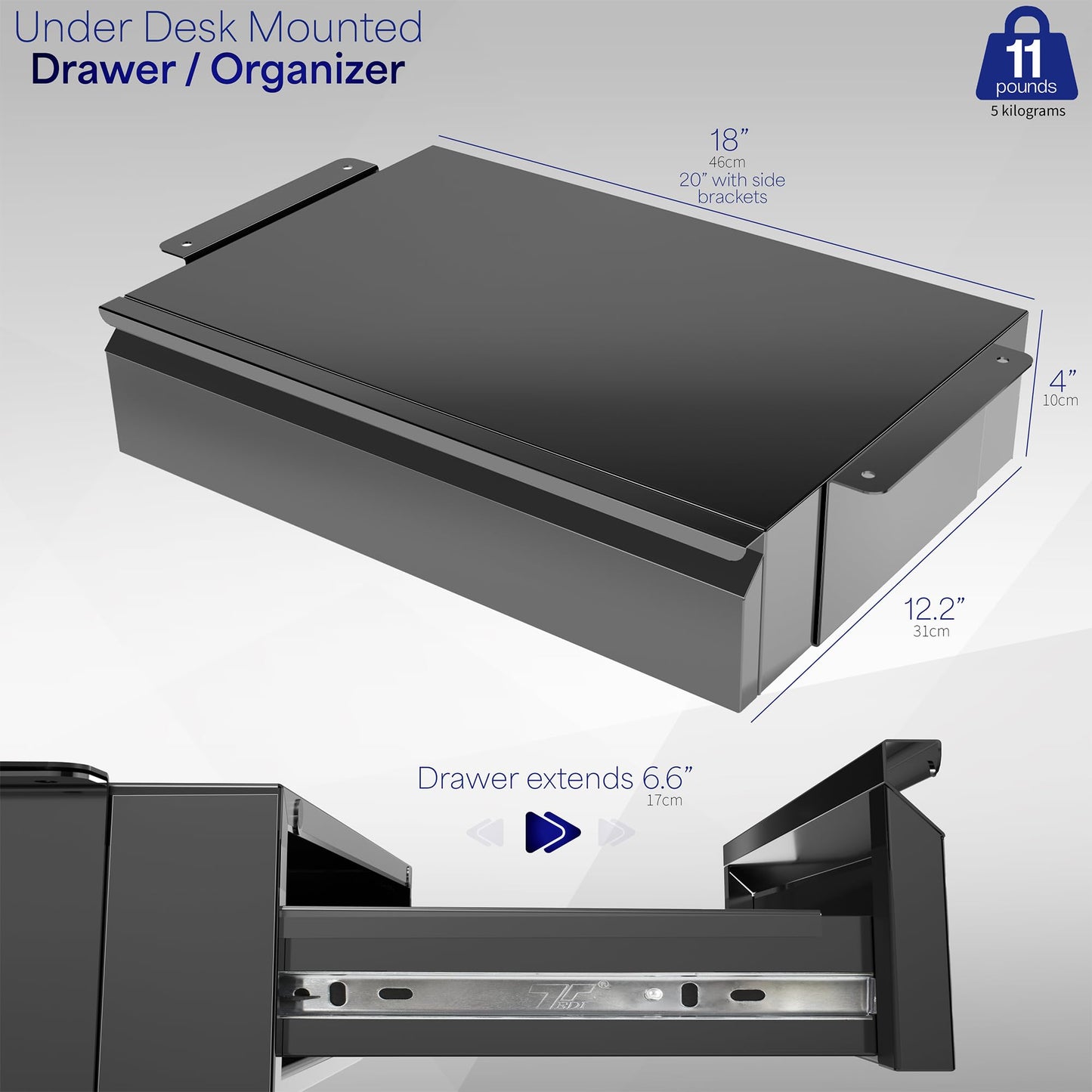 VIVO 18 inch Under Desk Lockable Slide Out Drawer, Secure Home Office Storage Organizer, Black, DESK-AC03B