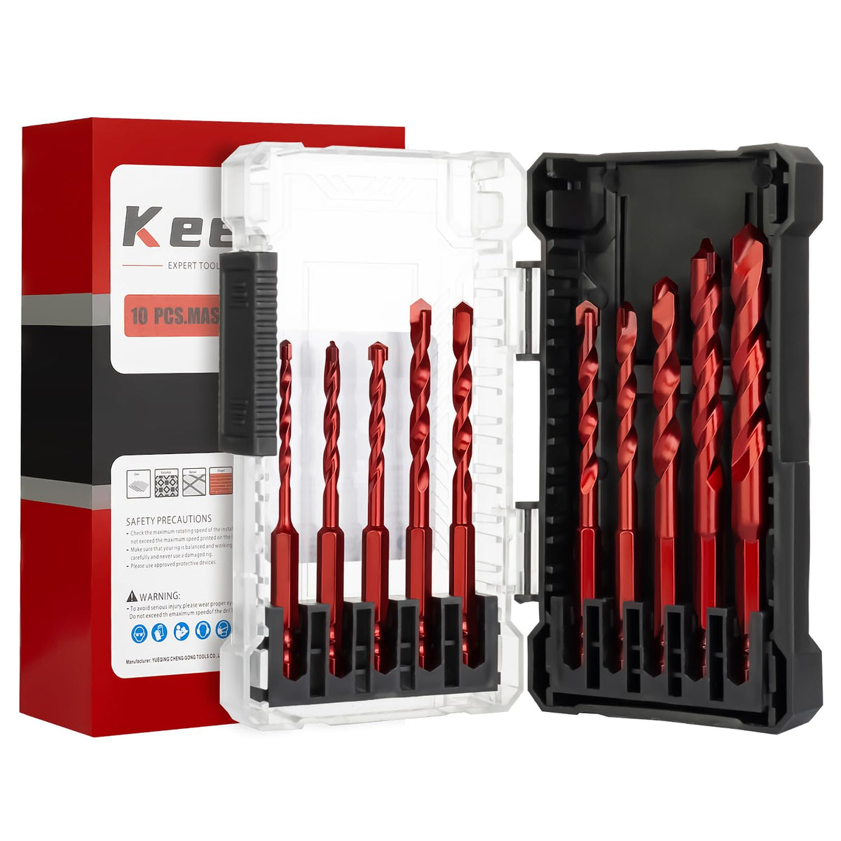 Keewaki Masonry Drill Bit Set - 10-Piece Hex Shank Set for Tile, Brick, Concrete & Stone - Includes 4mm to 12mm Sizes with Storage Case - Durable,
