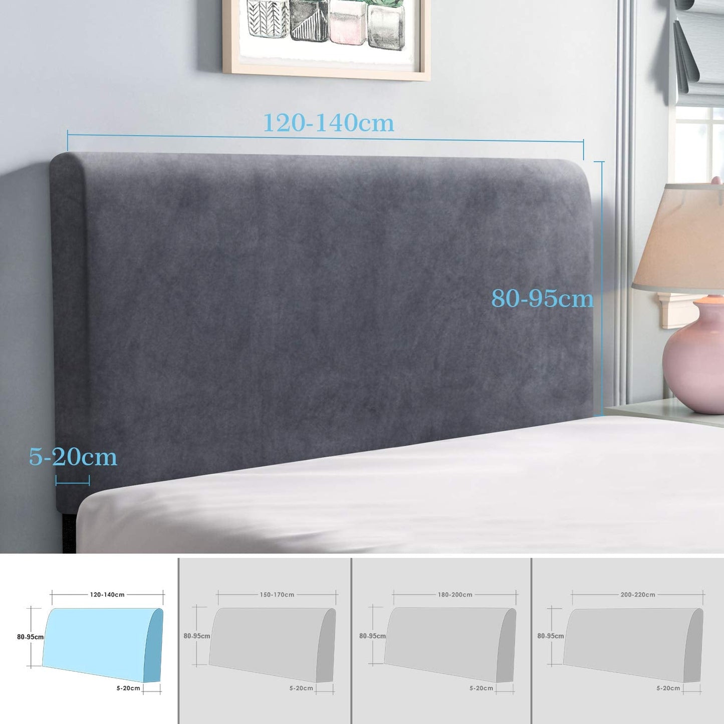 TAOCOCO Bed Headboard Covers, Headboard Covers for Double Bed/Small Double,Velvet All-inclusive Elastic Headboard Protection Cover,Grey Headboard