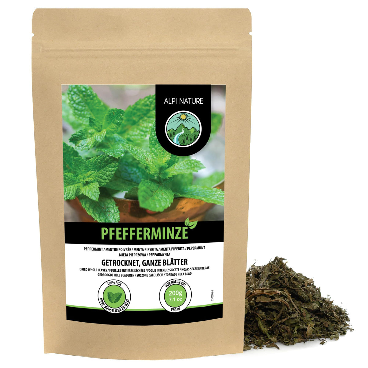 Alpi Nature Peppermint Tea 200g 7.1 oz, Whole Peppermint Leaves, Loose Leaf Tea for Infusions