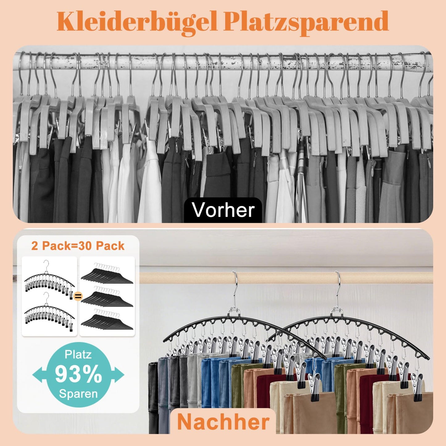 HONZUEN Trouser Hangers with Clips, 2 Pack Space Saving Hangers