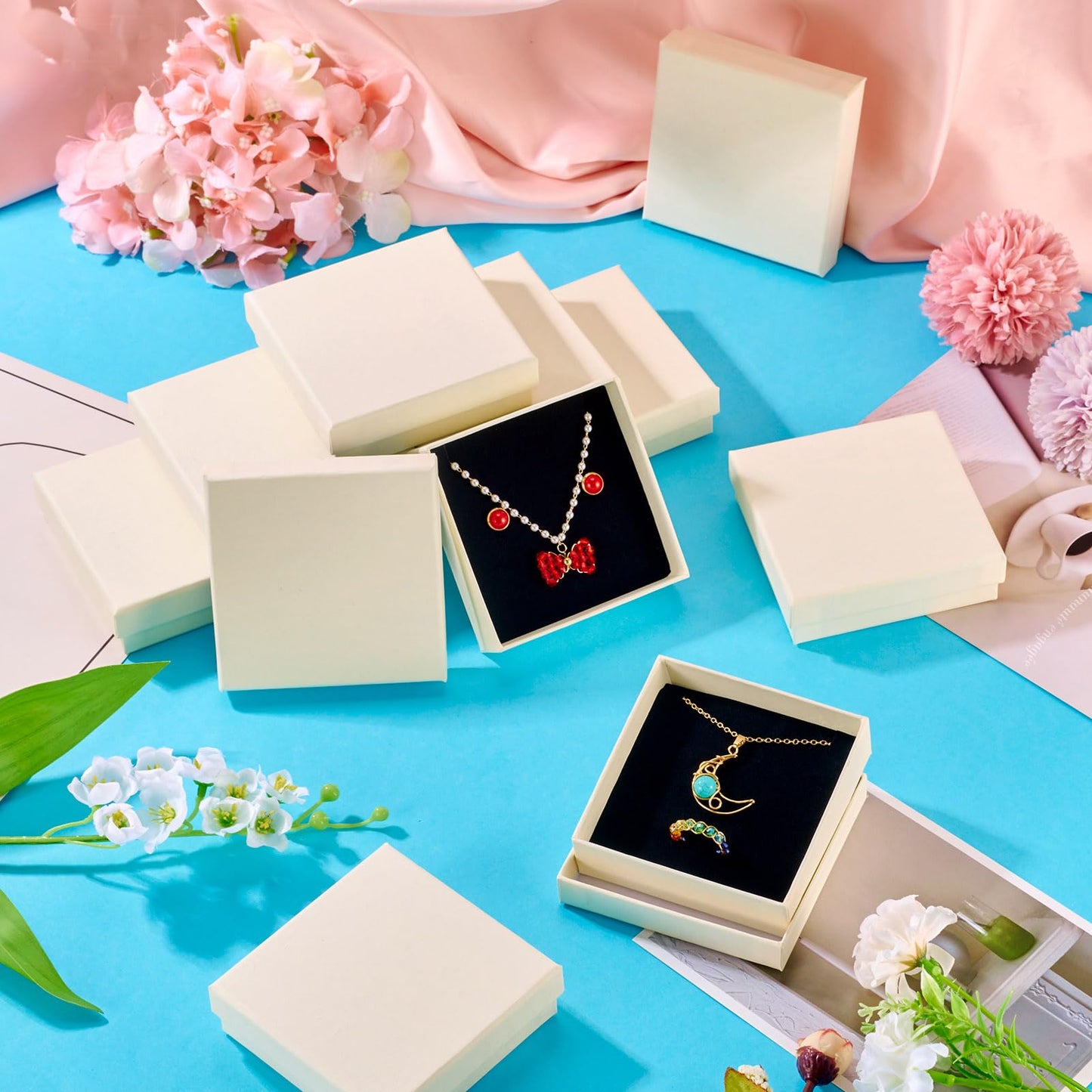 Craftdady 12pcs Cardboard Jewelry Box with Sponge Square Gift Box Beige Jewellery Storage Boxes for Rings Bangle Bracelet Earring Necklace Display