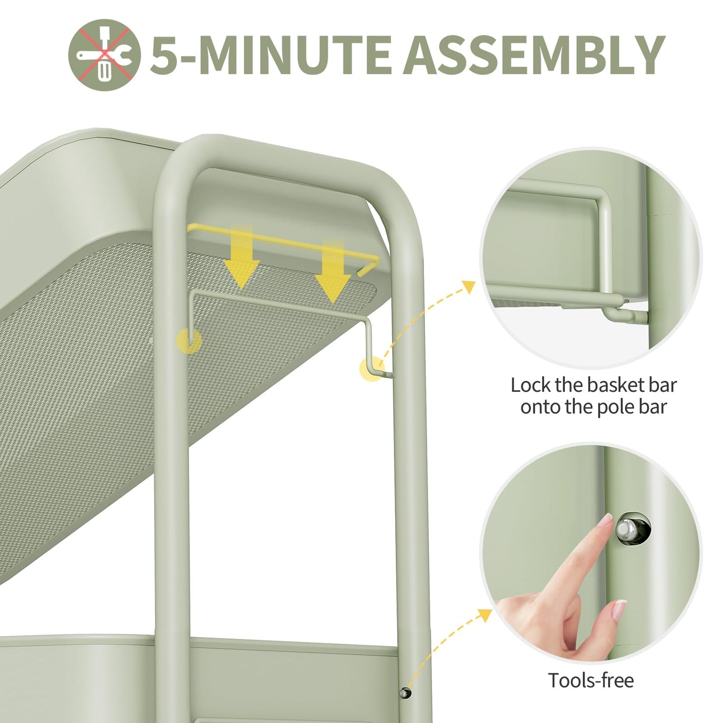 Urackify 4 Tier Storage Trolley on Wheels, Green