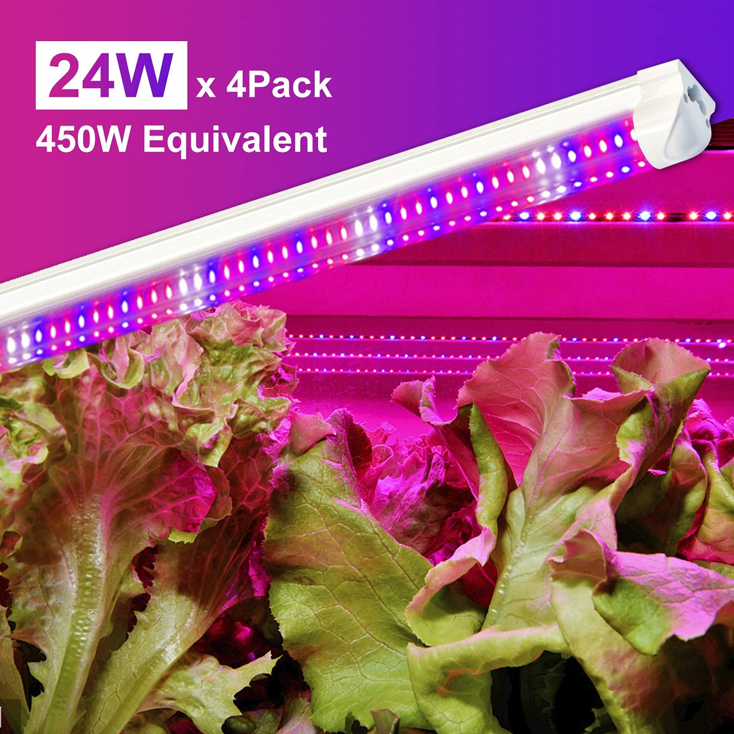 wolezek Grow Lights for Indoor Plants, 2FT T8 Full Spectrum Led Grow Light, with Dasiy Chain Design, 384LEDs(4/Pack) Plant Grow Lamp for Seedlings,