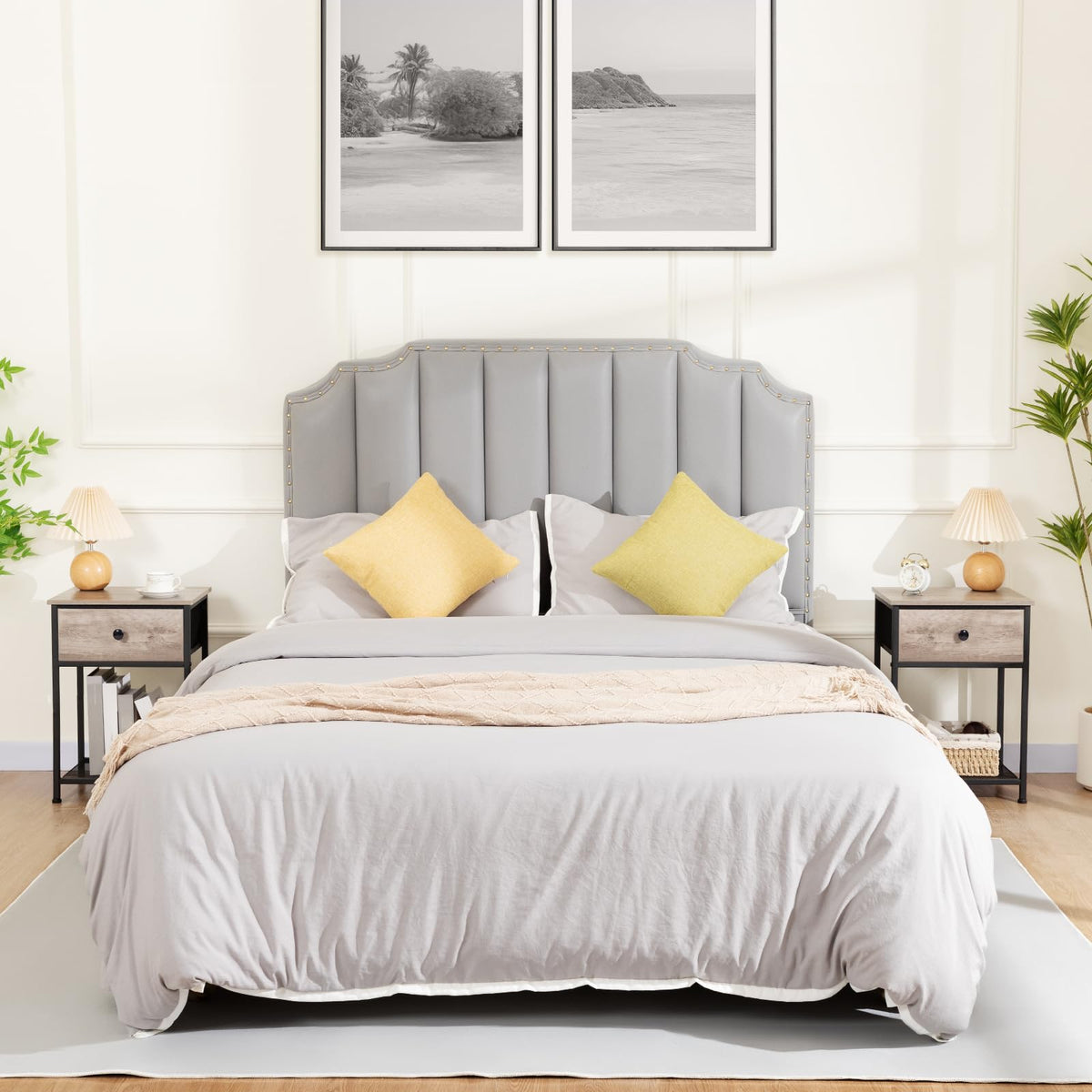 AMHANCIBLE Bedside Tables Set of 2, Side Tables with Fabric Drawers