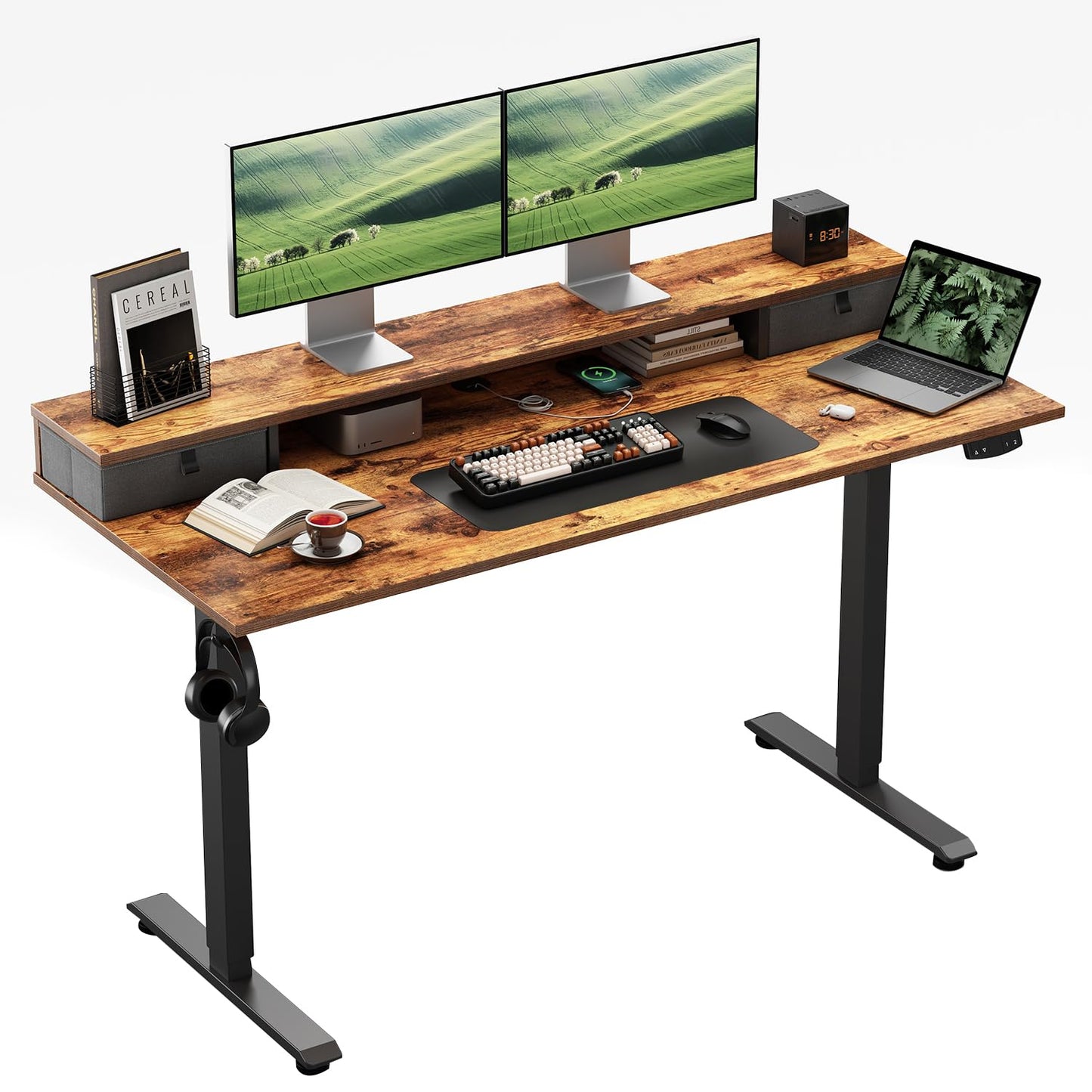 Klicelor Electric Height Adjustable Desk, with 2 Fabric Drawers, 140x60cm