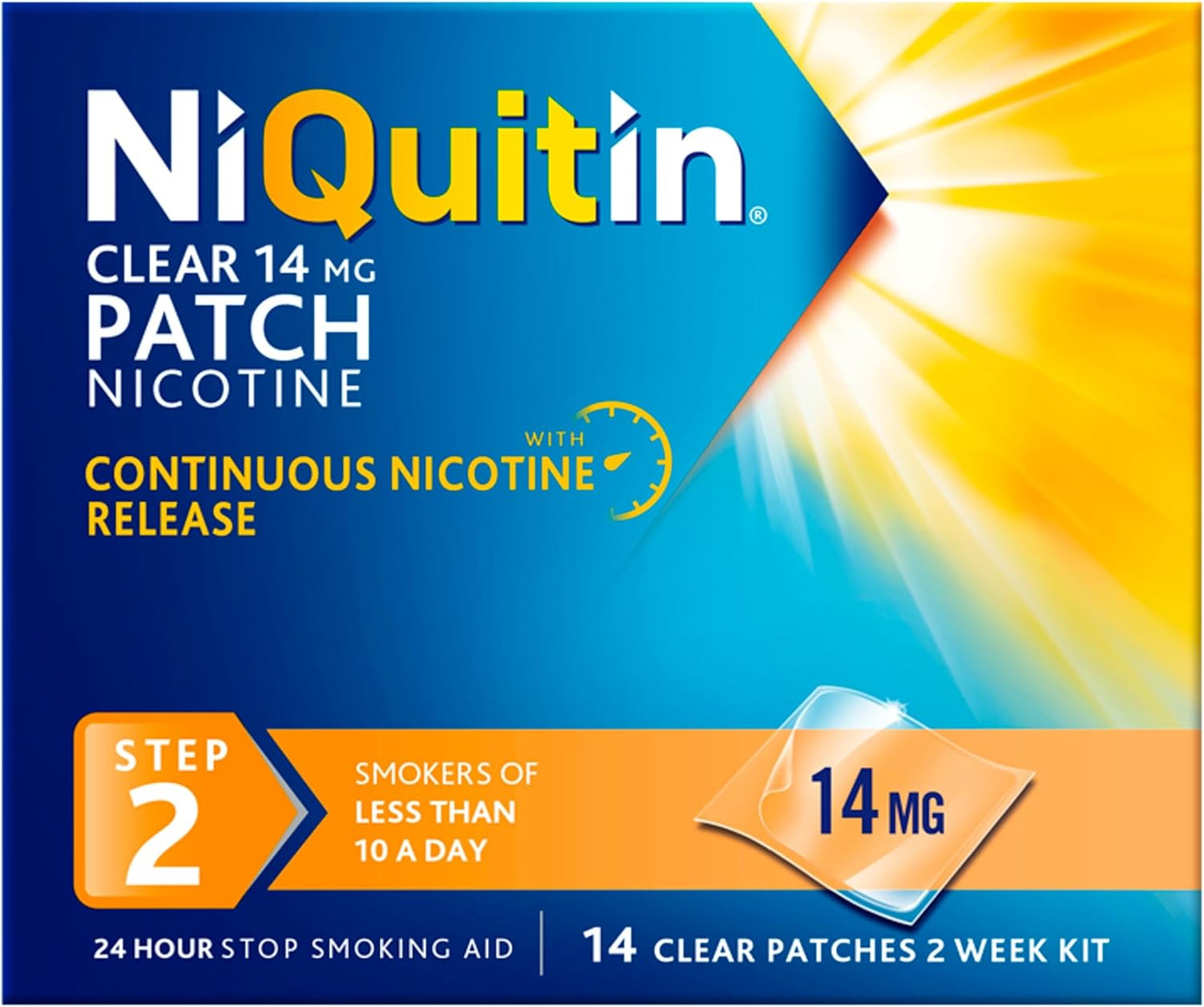 NiQuitin Clear Patch Step 2 14mg, 14 Patches, Expiry date 09/28, ID REQUIRED, New but may come dented box