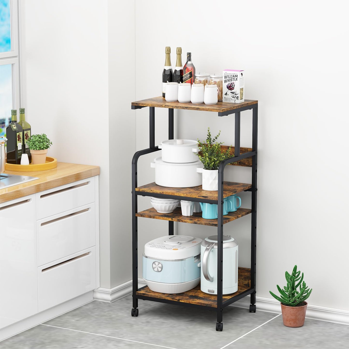 4-Tier Printer Stand, Large Printer Table on Wheels, Movable Printer Stand