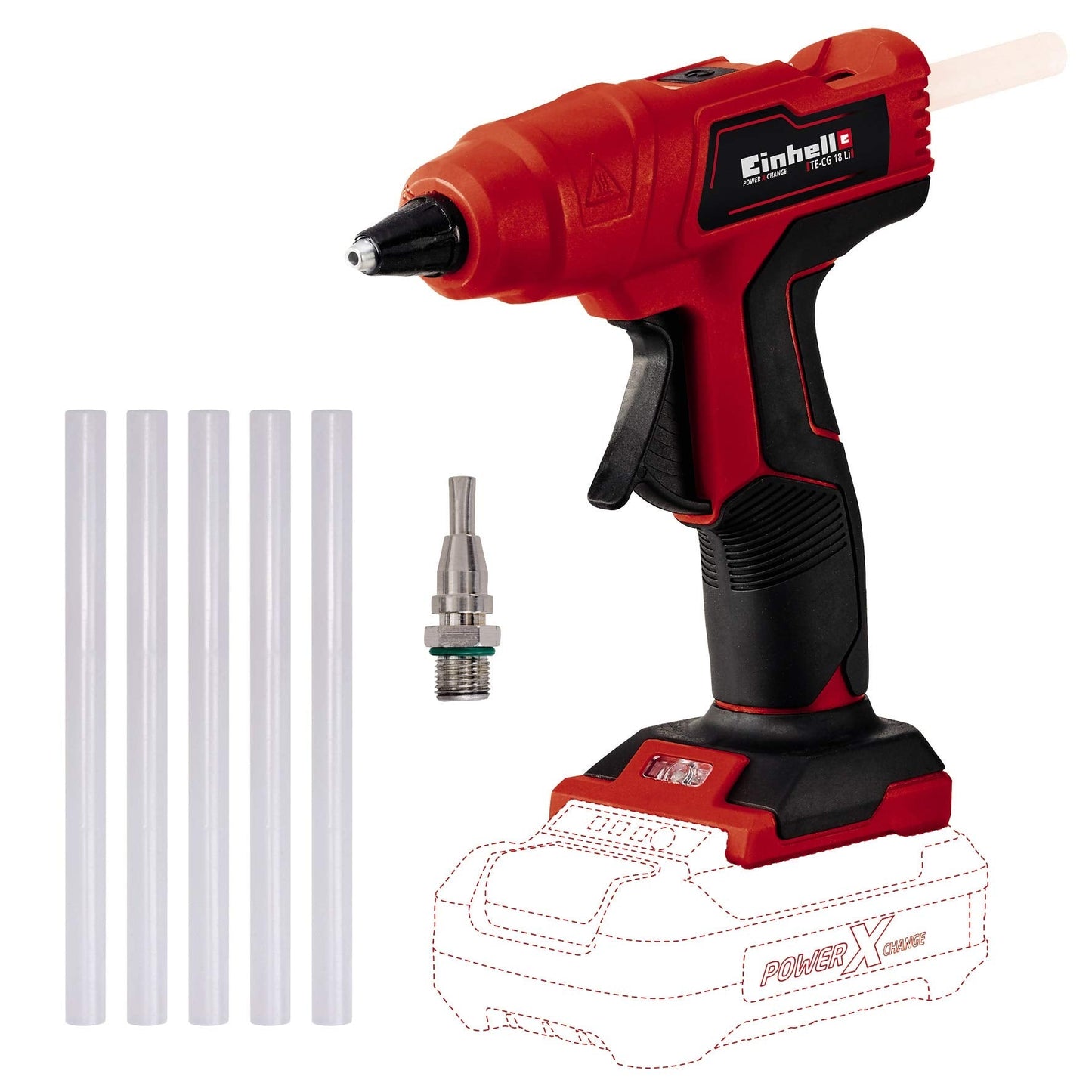 Einhell TE-CG 18 Li Power X-Change 18V Cordless Hot Glue Gun | Battery Glue Gun for Crafting, DIY, Woodwork, Repair | Solo Glue Gun with 5 x 11mm Glue