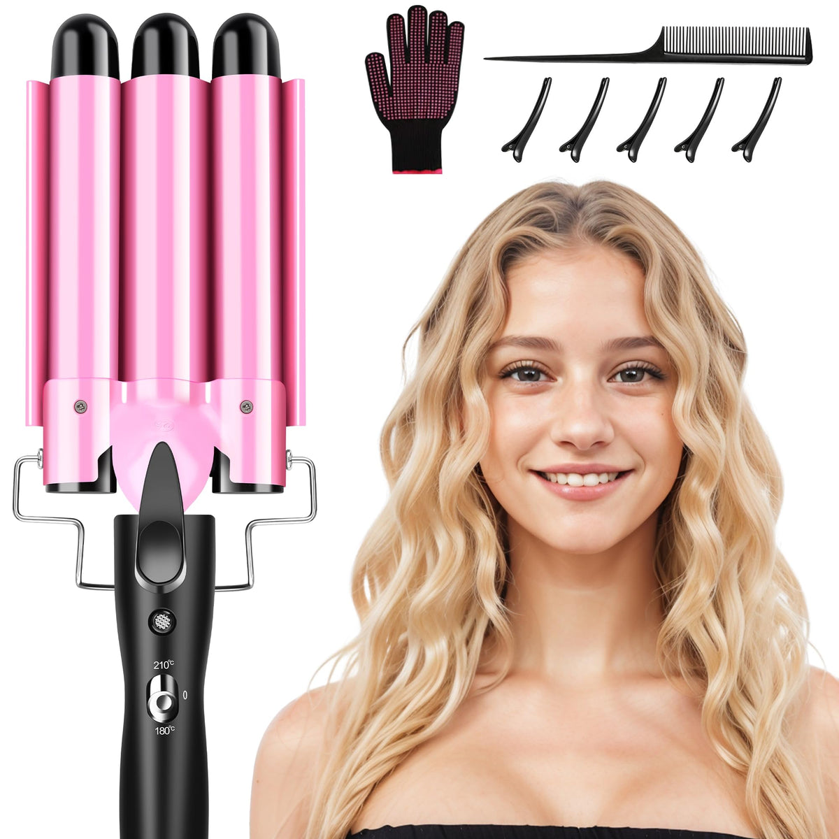 DazSpirit 3 Barrel Hair Wavers for Long/Short Hair, 25 mm Hair Curler Mermaid Crimper with 2 Temperature Control, Waver Curling Wand for Hair Styling