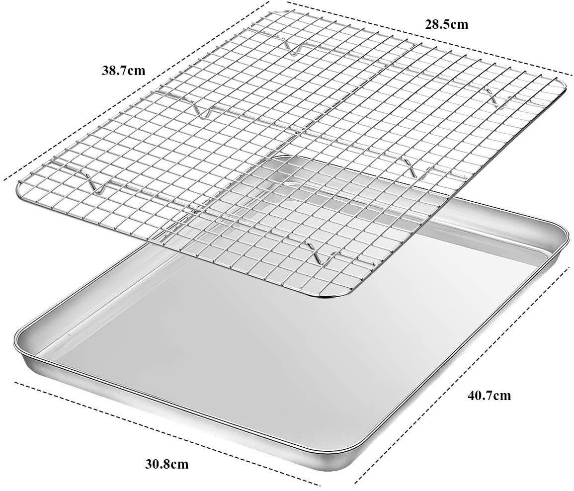 Umiten Baking Sheet & Rack [2-in-1], Stainless Steel Cookie Pan with Cooling Rack, Checkered Baking Sheet, Oven Safe, Non-Toxic, Heavy Duty, Easy