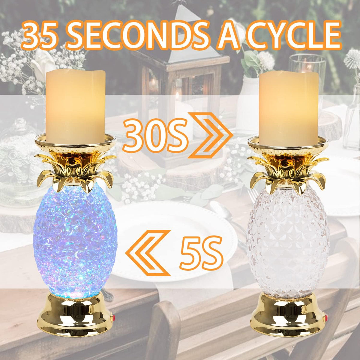 YAKii 9.5" Pineapple LED Color Changing Shine Candle Holder,Swirling Water Waves Lamp Kid Safe Battery/USB Cable Operated,Table Lamp Candle Holder