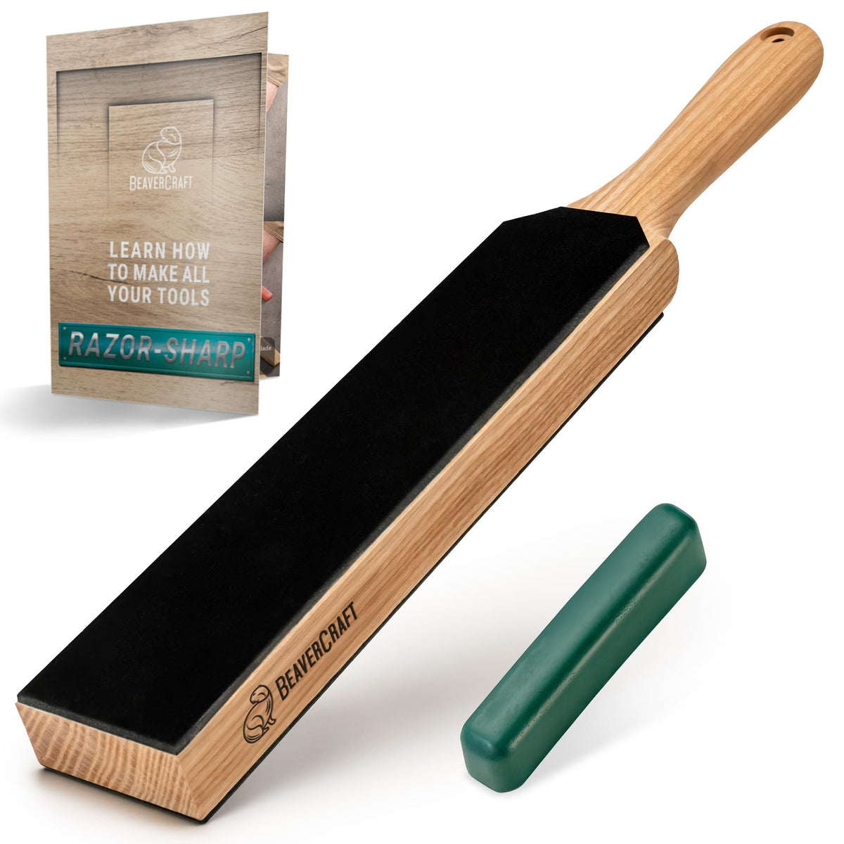 BeaverCraft Leather Strop for Knife Sharpening - Knife Strop Block with Polishing Compound Stropping Kit 35cm - Knife Sharpener Polishing Kit LS6P1