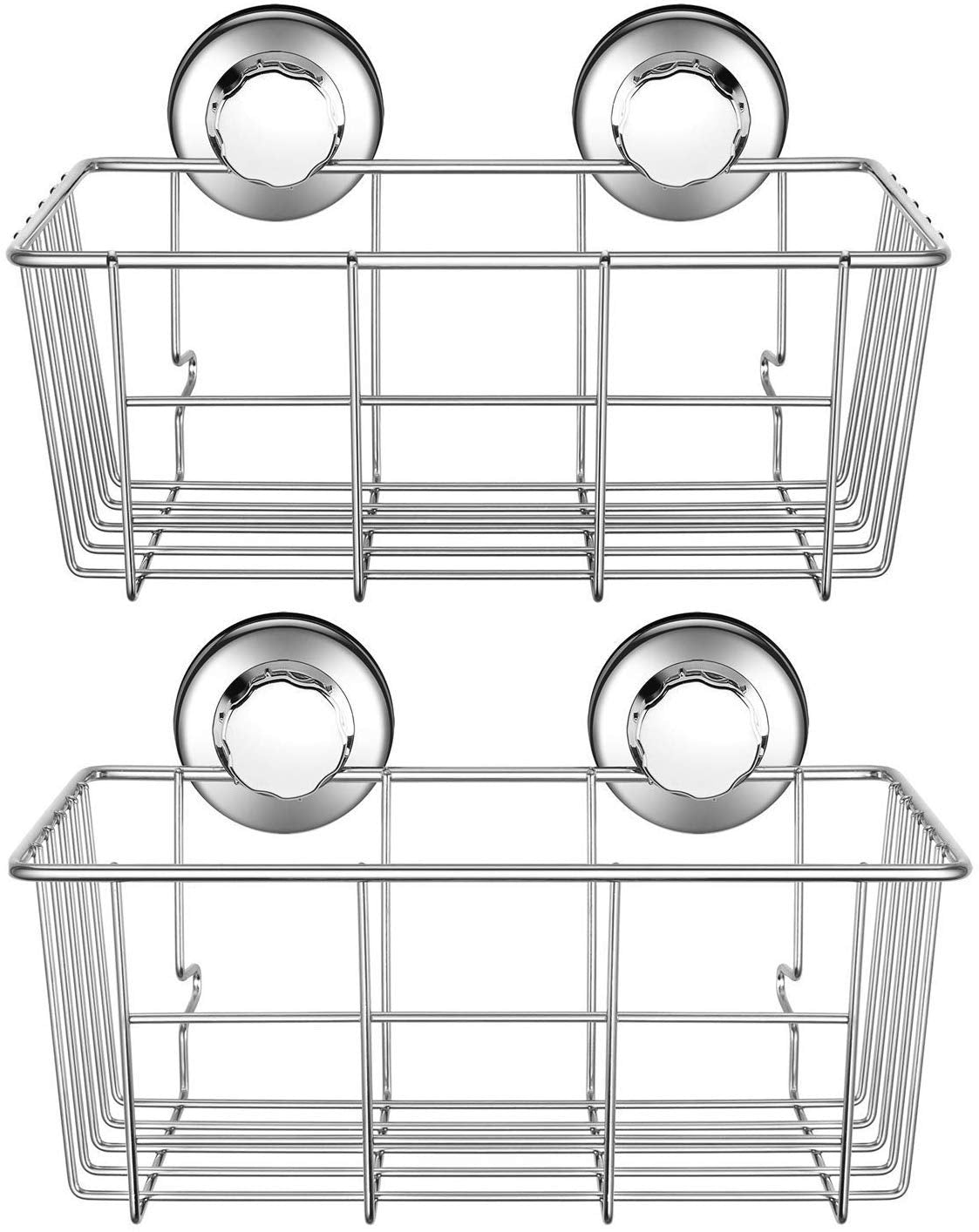SANNO Suction Cup Shower Caddy Basket for Shampoo Combo Organizer Basket Stainless Steel Holder for Bathroom Storagepack of 2