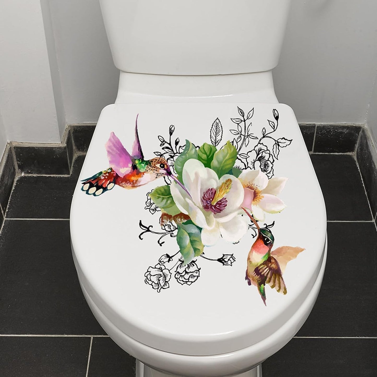 Gammaeon Toilet Stickers, 2025 New Birds Flowers Butterfly, Self-Adhesive, Waterproof, Removable, Wall & Toilet Decals, Modern Style, Vinyl Material