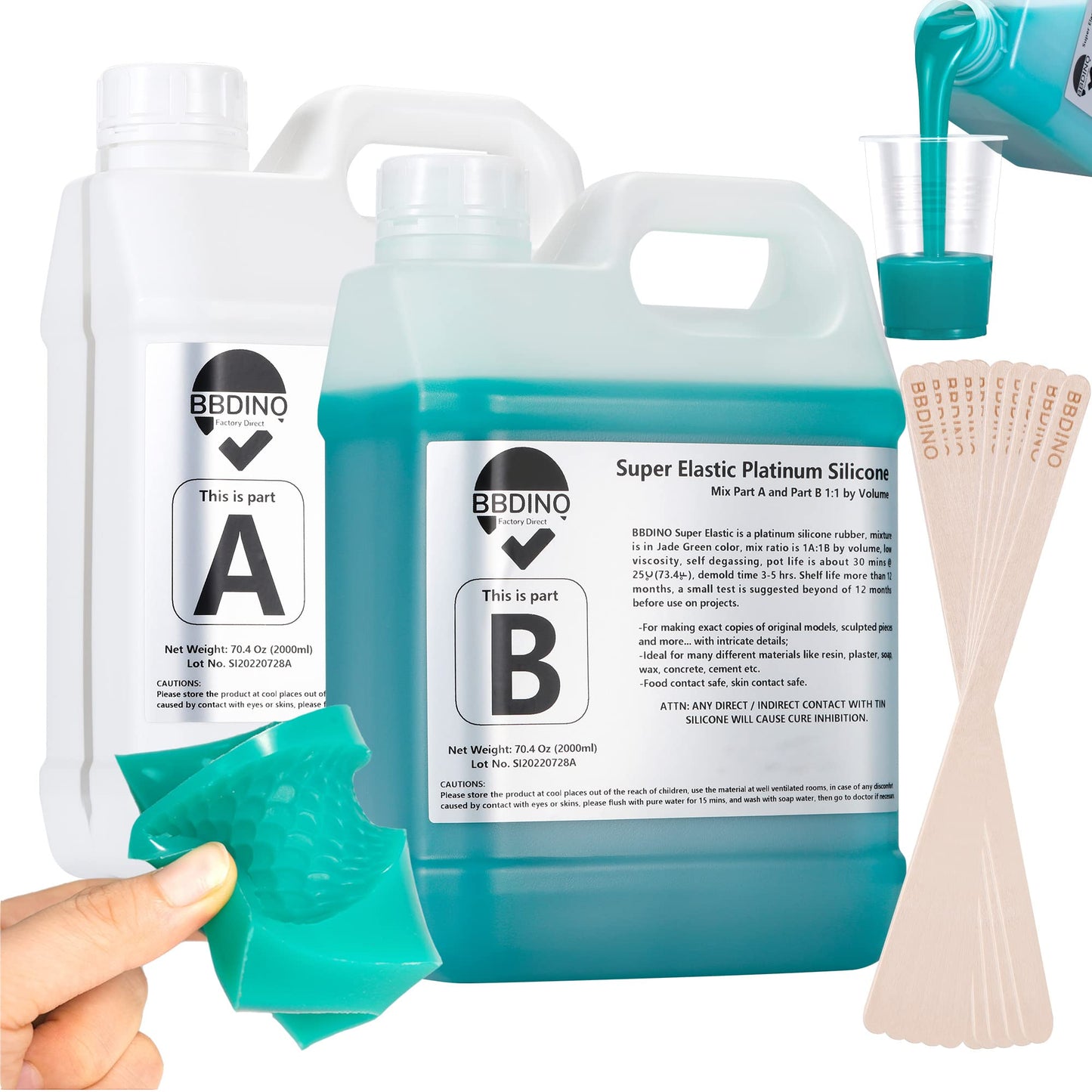 BBDINO Silicone Mould Making Kit, Super Elastic Silicone for Mould Making 140.8 Oz, Mould Making Silicone Rubber Platinum, Ideal for Casting 3D Resin