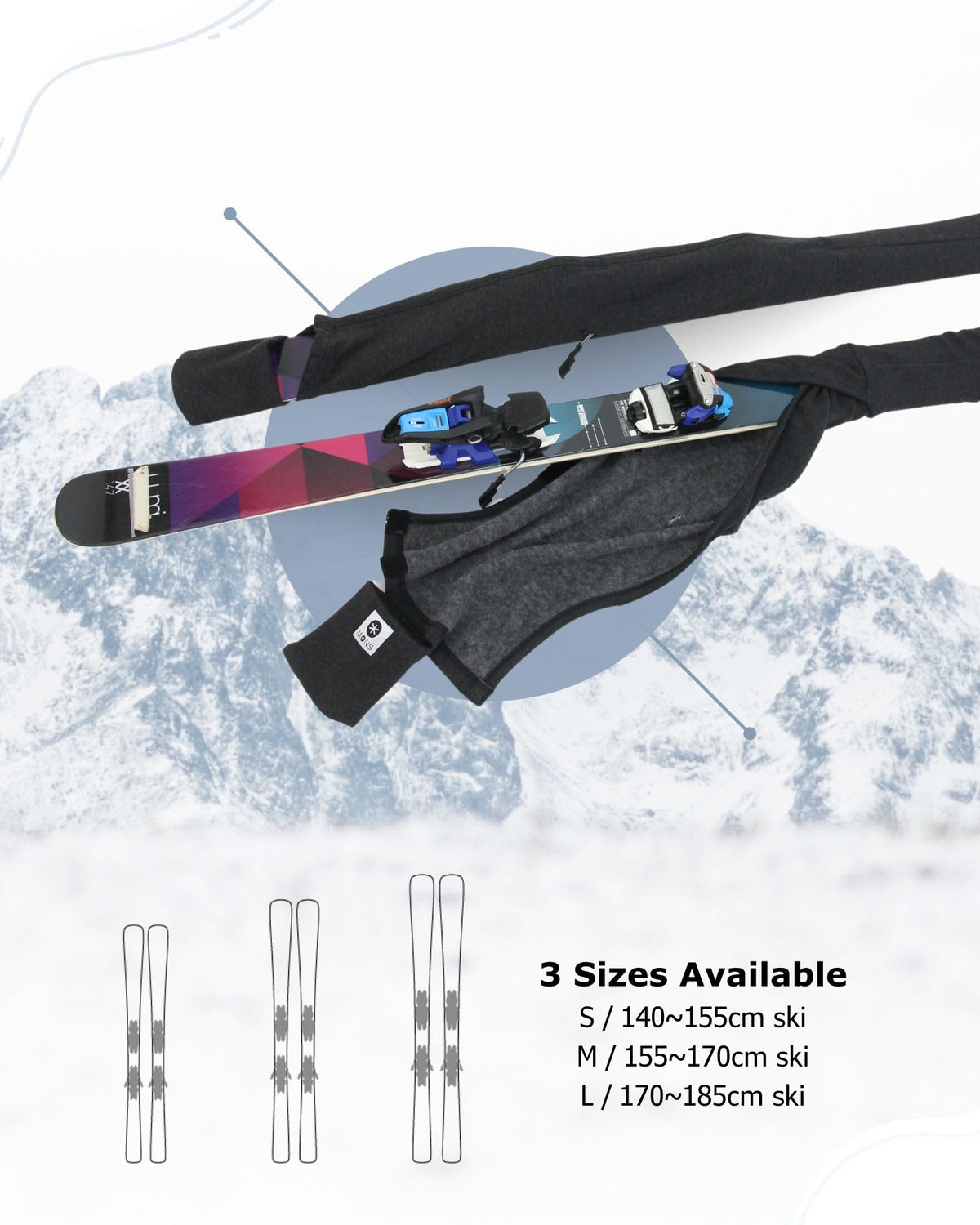 MONS Snow Skis Protection Fabric Soft Sleeve Cover Wide Open Easy Pack (S)