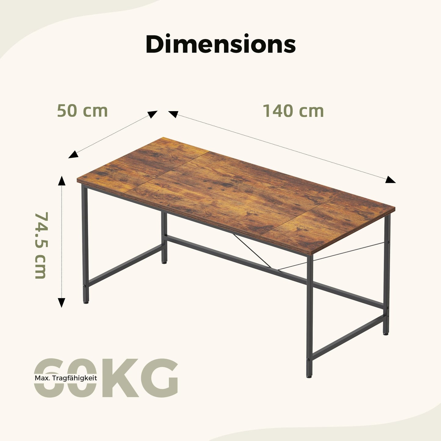 Mericonia Basic Computer Desk, 3 pieces Desktop, 140x50cm, Brown