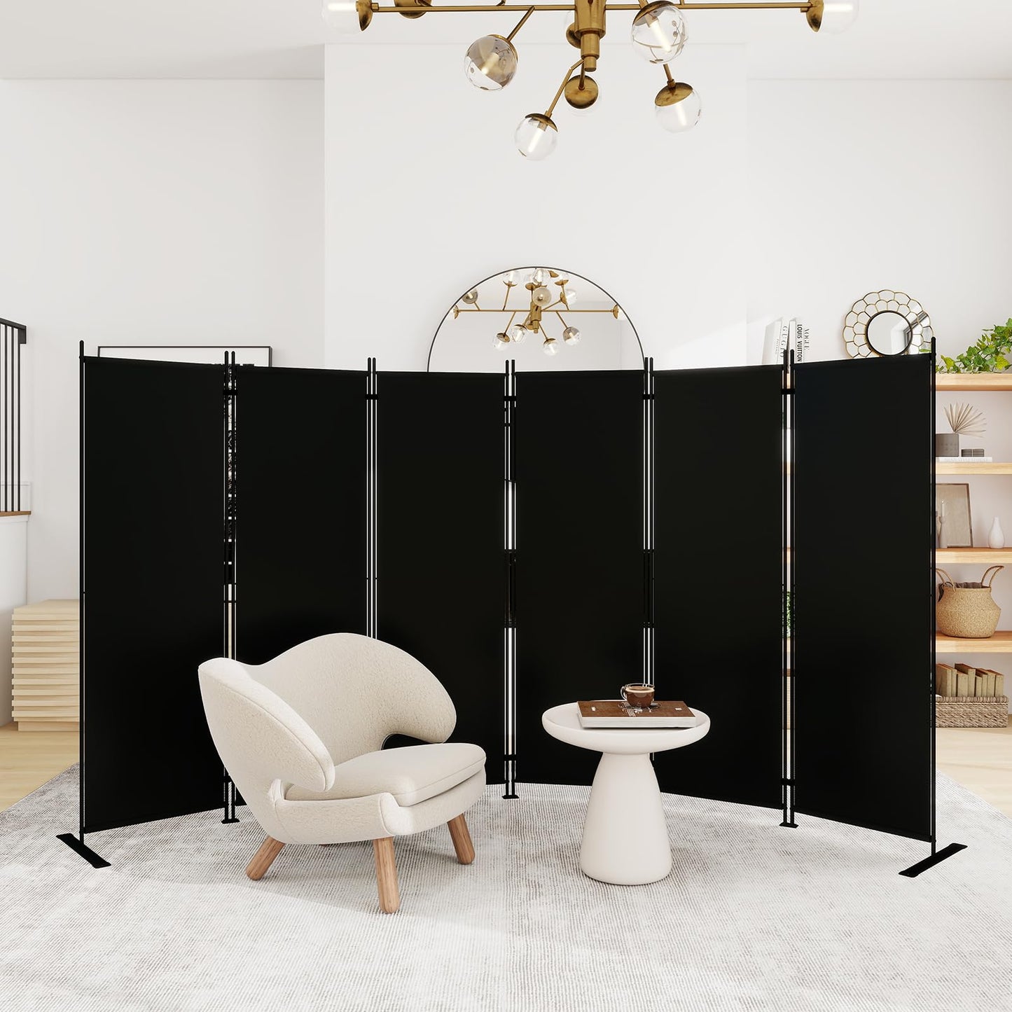 T&Jero 6-Panel Folding Room Divider, 6ft Tall Portable Privacy Screen Wall for Home and Office, Modern Freestanding Partition Separator for Bedroom,