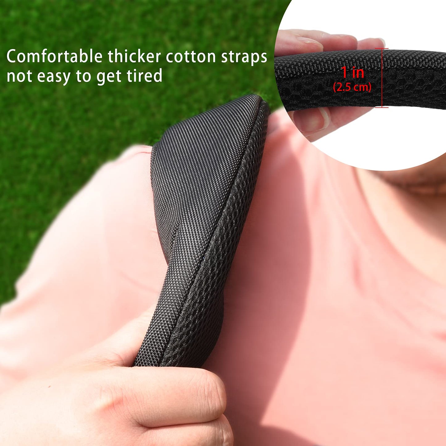 Big Teeth Golf Cart Bag Straps Replacement Shoulder Padded Comfortable Nylon Adjustable Universal All Black 4 Hooks