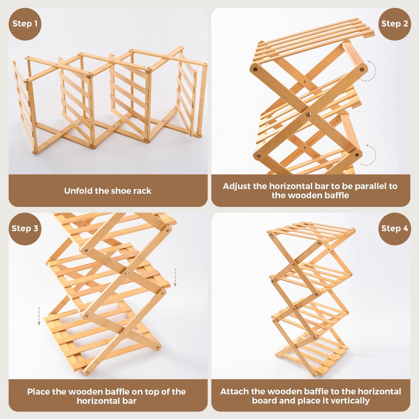 Hafuvool 4 Tier Bamboo Foldable Shoe Rack Small, Easy Assembly Vertical Folding Wooden Shoe Racks Storage For Narrow Space, Shoe Shelf For Corridors