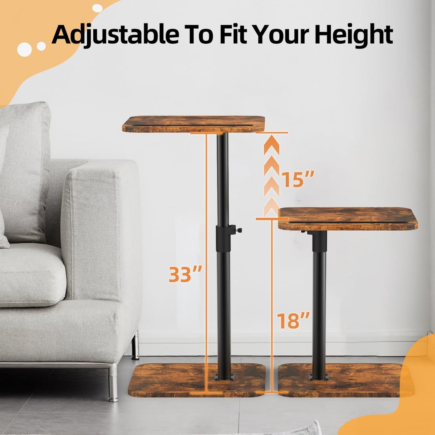 MOXYOY Side Table Adjustable Height, 360° Swivel, Small C Shaped Side Table