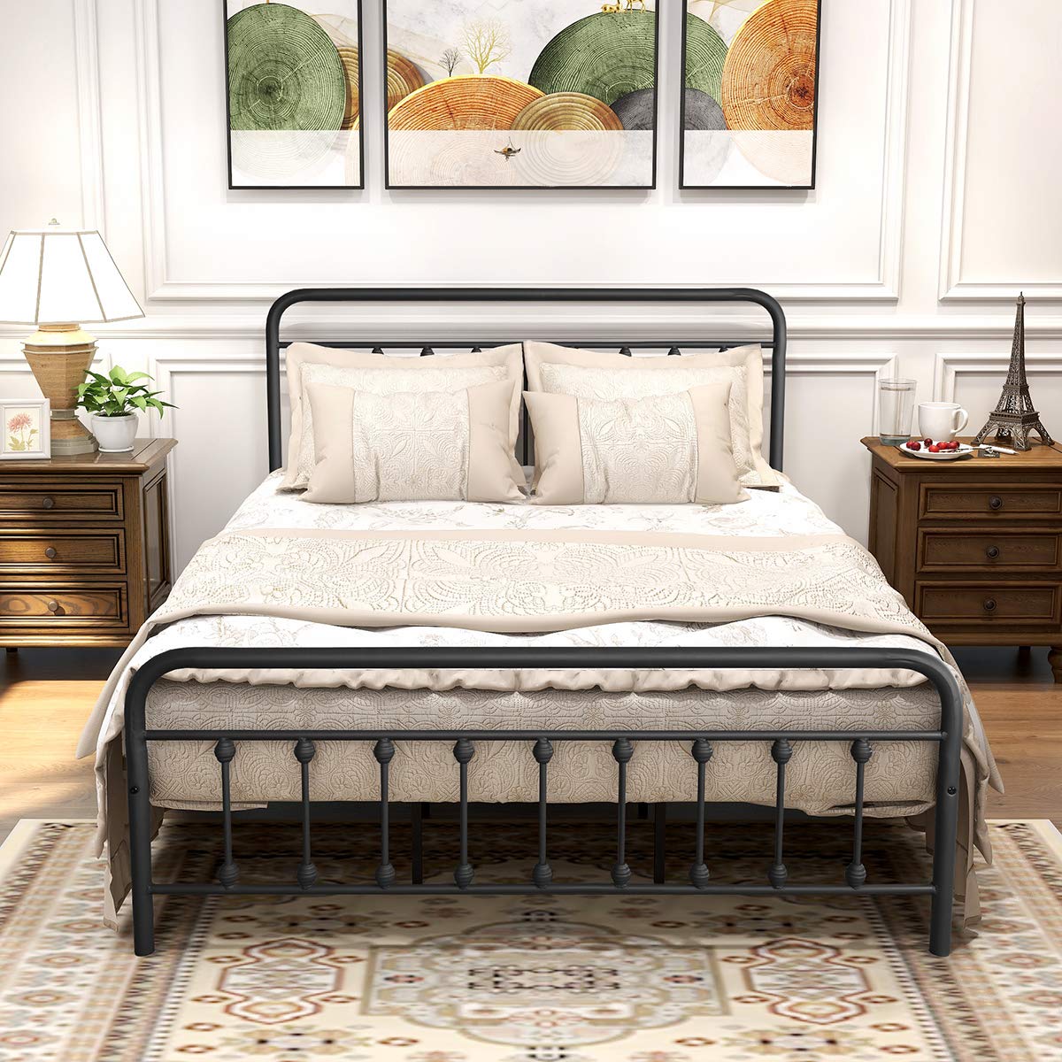 DUMEE King Size Bed Frame with Headboard and Footboard/Under Bed Storage, Metal Bed Frames King Size Mattress Base No Box Spring Needed