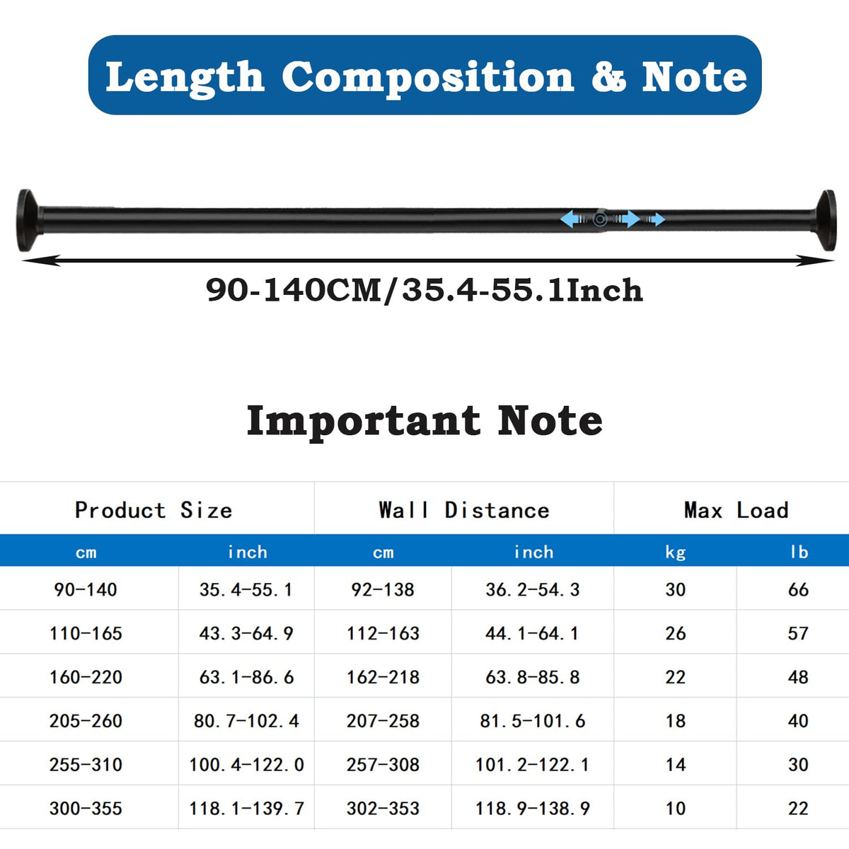 2PCS Curtain Pole No Drill Extendable Shower Curtain Rail Extra Long Shower Rail Anti-Slip Curtain Rod for Living Room,Bedroom