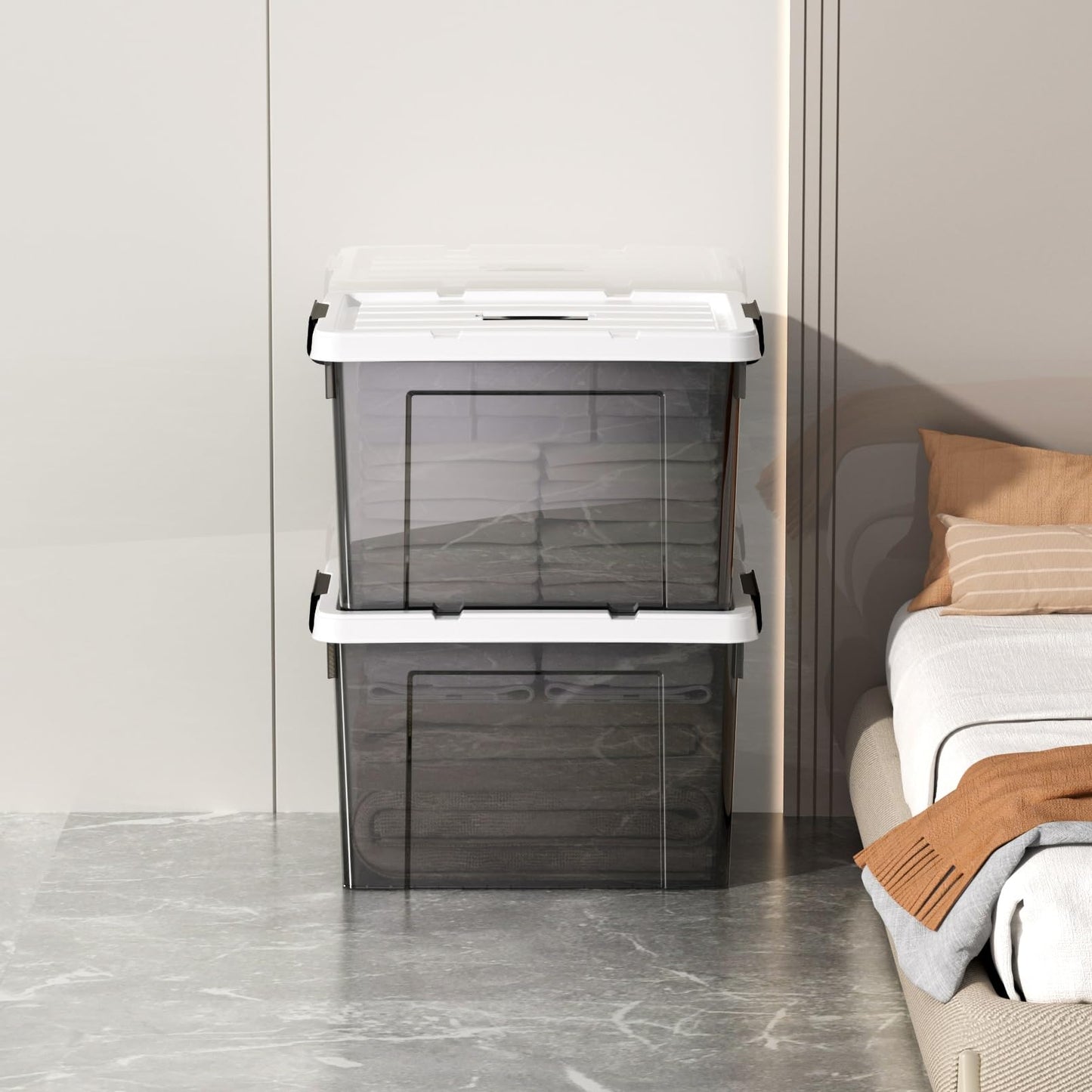 Cetomo 45L*6 Storage Boxes, Carry Plastic Storage Box with Lids, Organizing Container with Handle and Secure Latching Buckles, Stackable, Nestable