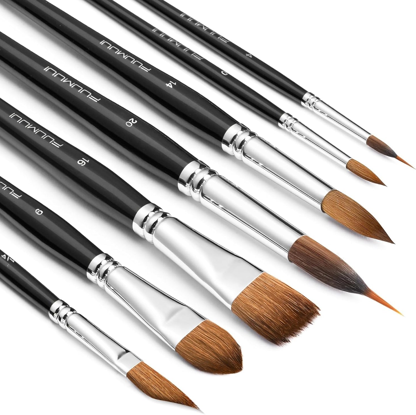 Sable Watercolour Brushes Set-7pcs Professional Sable Hair Watercolour Brushes for Artists with Extended Needle Point Flat Round Cat Tongue Dagger