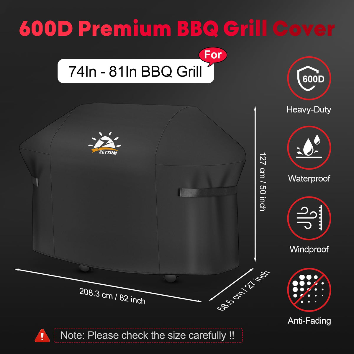 Zettum BBQ Cover 208 CM - Large Grill Barbecue Cover for Weber Summit 600 Series, Genesis 600 Series Heavy Duty & Waterproof, PU Cover for Monument,