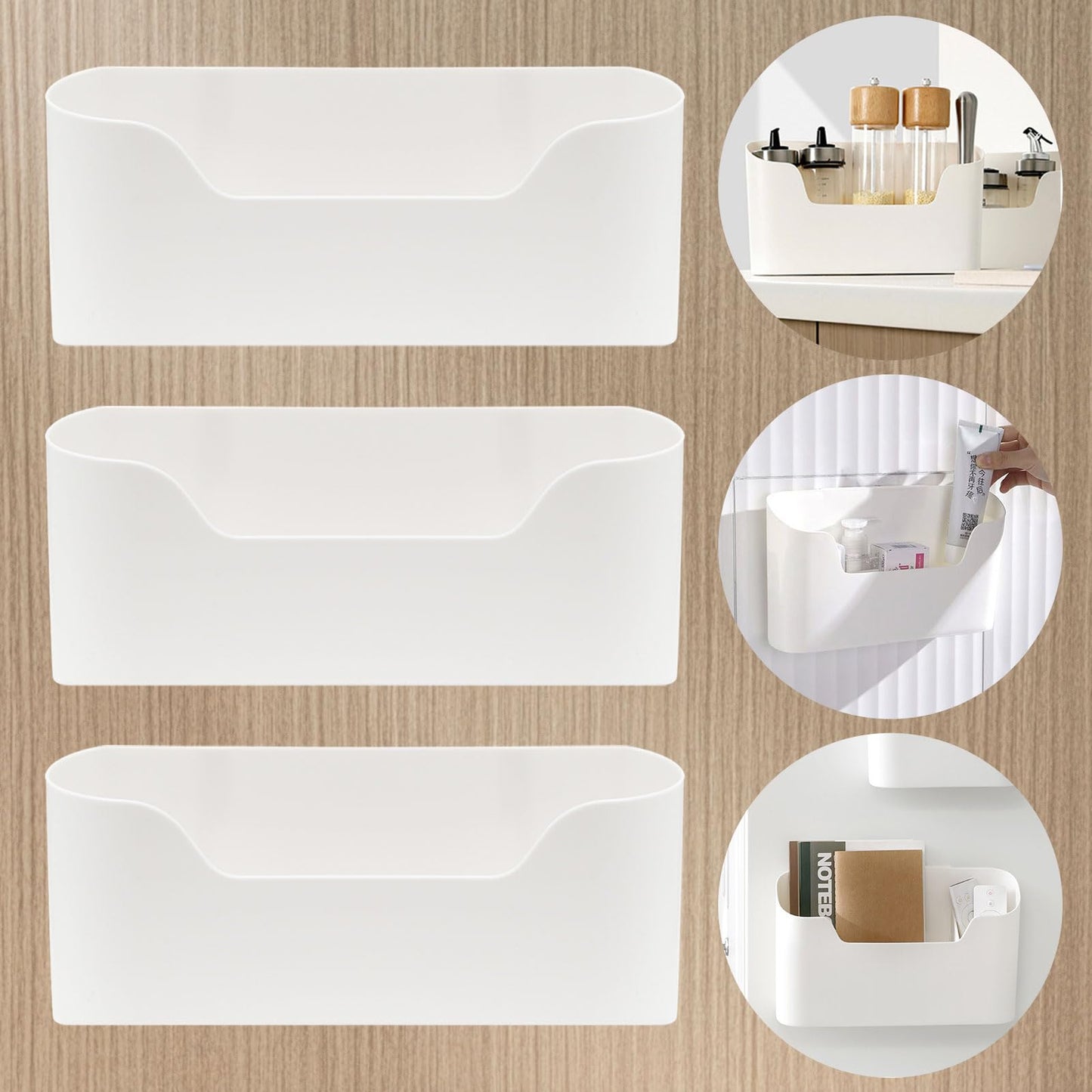 3 Kitchen Cupboard Door Storage Boxes, Self-adhesive Cabinet Door Organiser