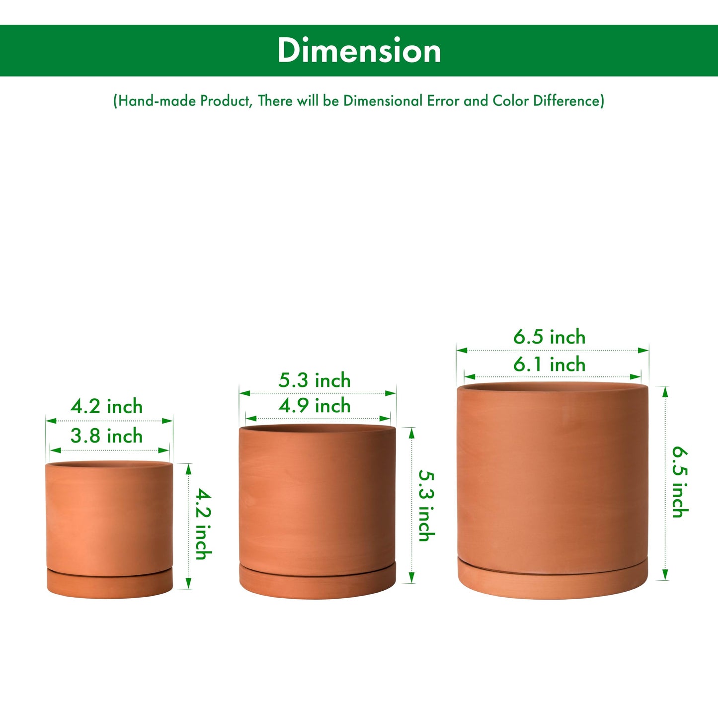 D'vine Dev Terracotta Pots for Plants, 4.2 Inch 5.3 Inch 6.5 Inch, Succulent Planter Pot with Drainage and Saucer, 40-A-T-1