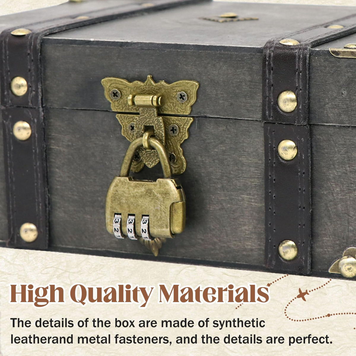Forbabe Wooden Treasure Chest 24 x 17 x 10 cm - Vintage Treasure Chest with Lock